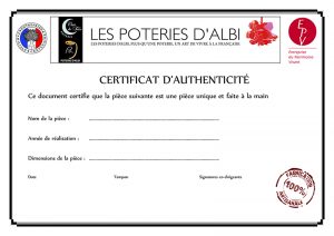 Le certificat d'authenticité des poteries d'Albi