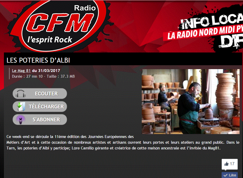 Radio CFM Cordes parle de Poterie d'Albi